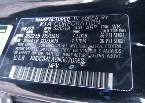 2022 Kia Ev6 Wind from USA, damaged, VIN KNDC34LA8N5070968